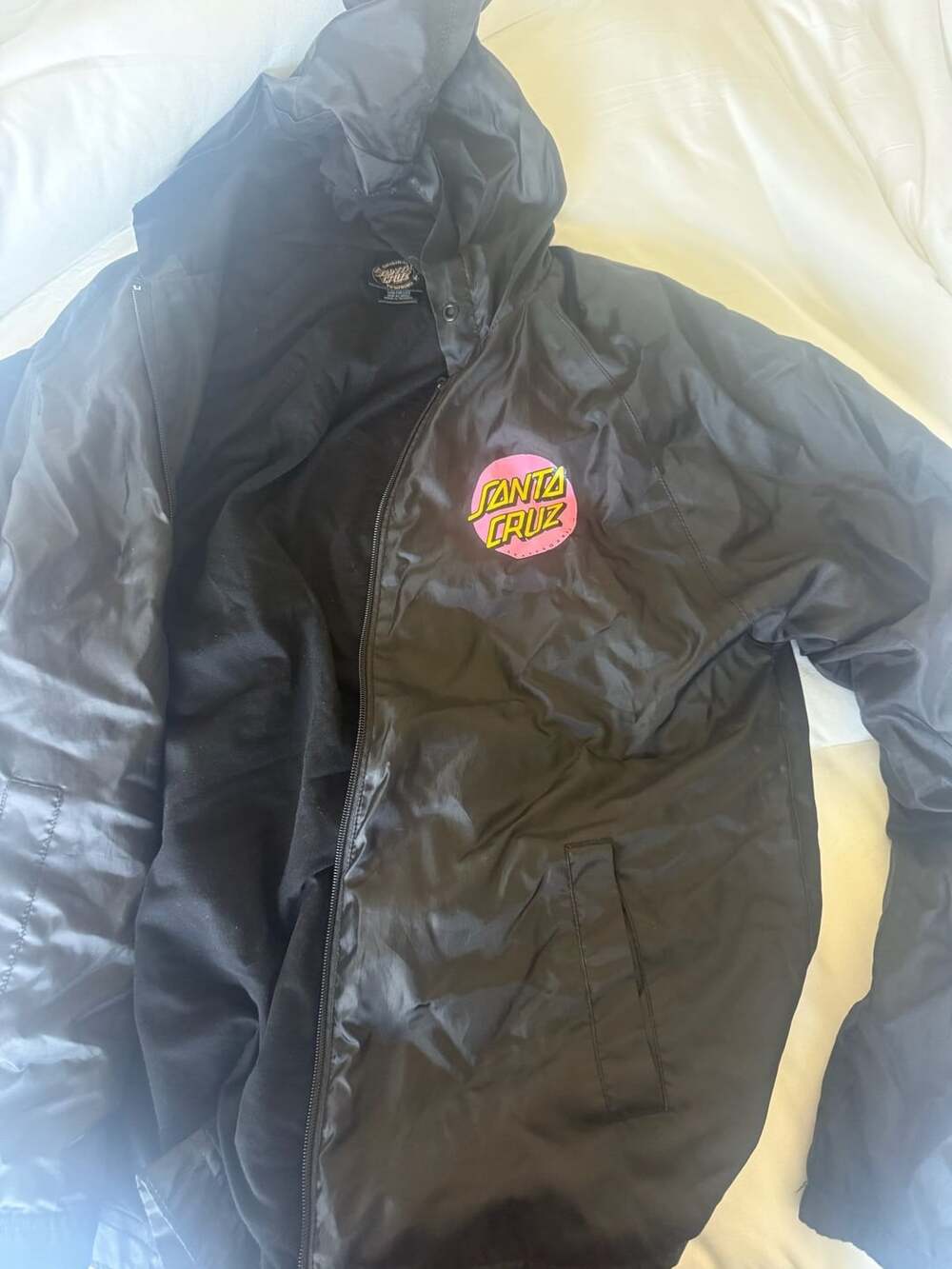 Santa Cruz Skateboards Black Hooded Windbreaker Jacket with Dot Logo